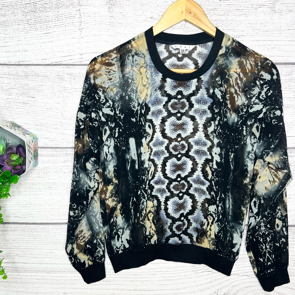 CAbi Sheer Python Snakeskin Print Chiffon Long Sl… - image 2